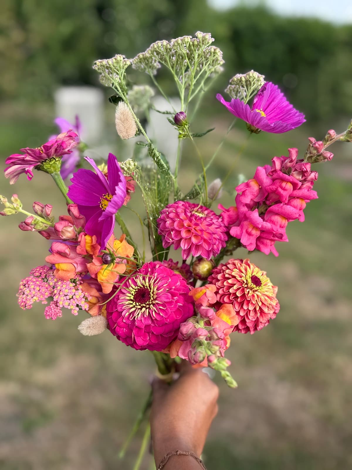 Vers geplukt kleurrijk boeket in de hand